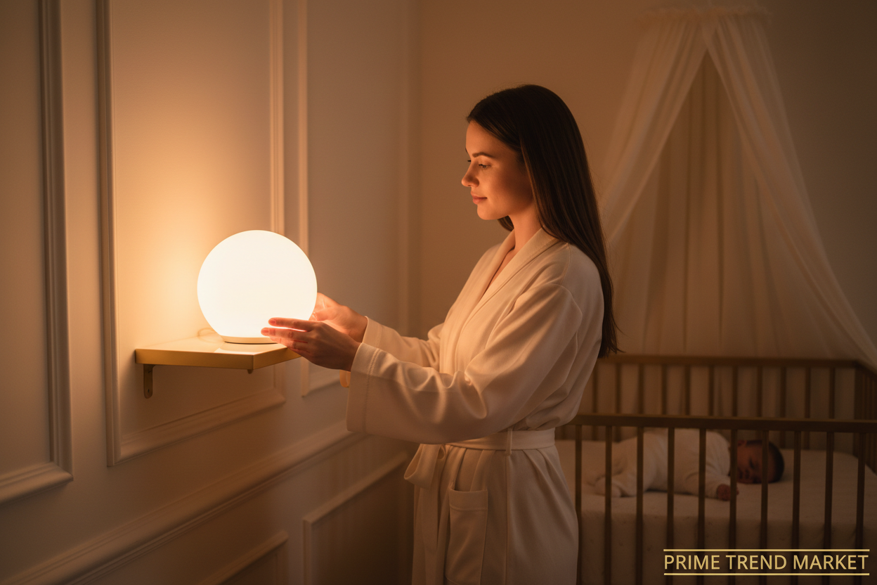 Mother placing Baby Sleep Aid Night Light in luxury nursery — Prime Trend Market