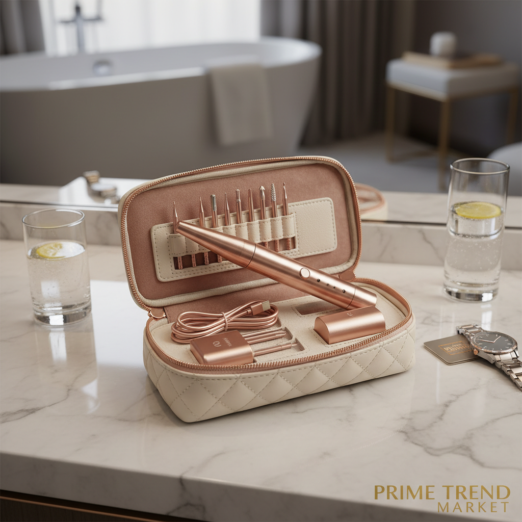 Portable nail drill kit in luxury travel pouch