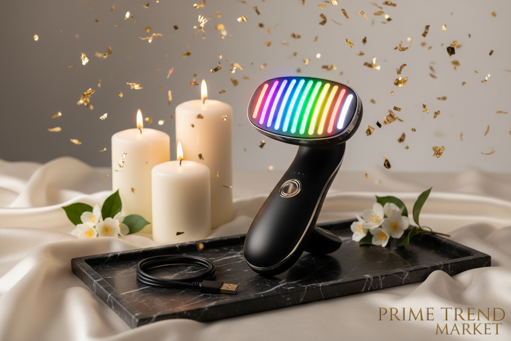 Luxury 7-Color LED EMS Face Neck Massager Black Gold Confetti Cinematic Hero Shot