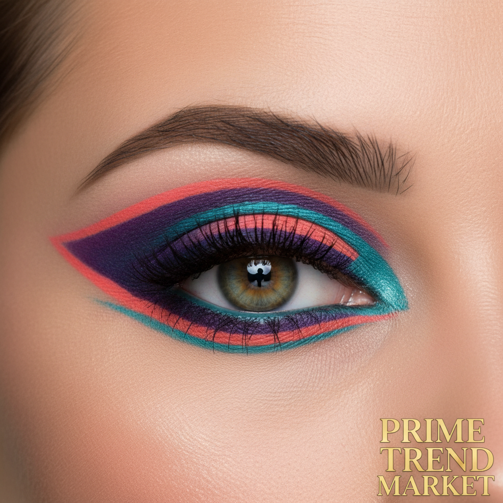 Close-up colorful graphic eyeliner look