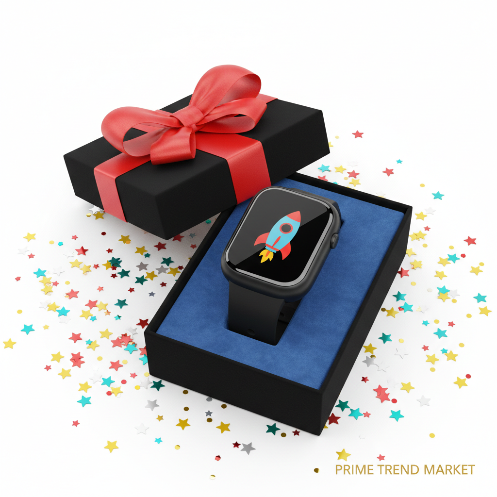 K1 kids smart watch gift box presentation with confetti and birthday decorations