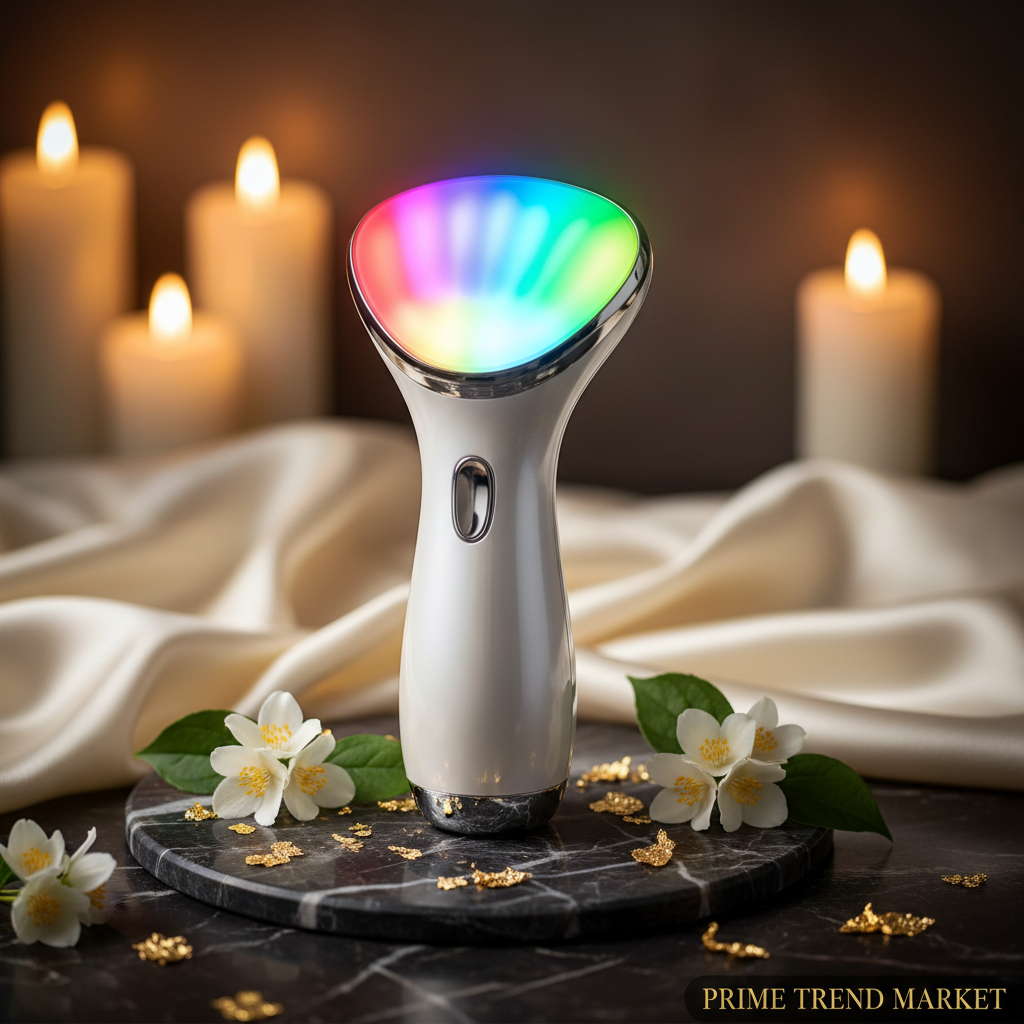 Luxury 7-Color LED EMS Face Neck Massager Pearl White 7-Color Glow Hero Shot