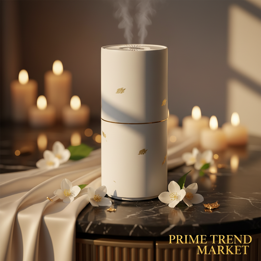 Aromatherapy Negative Ion Air Purifier on black marble with jasmine flowers - Prime Trend Market