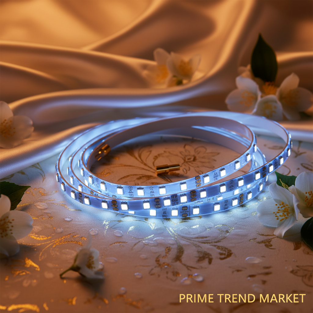 IP68 waterproof LED strip lights close-up on cream surface