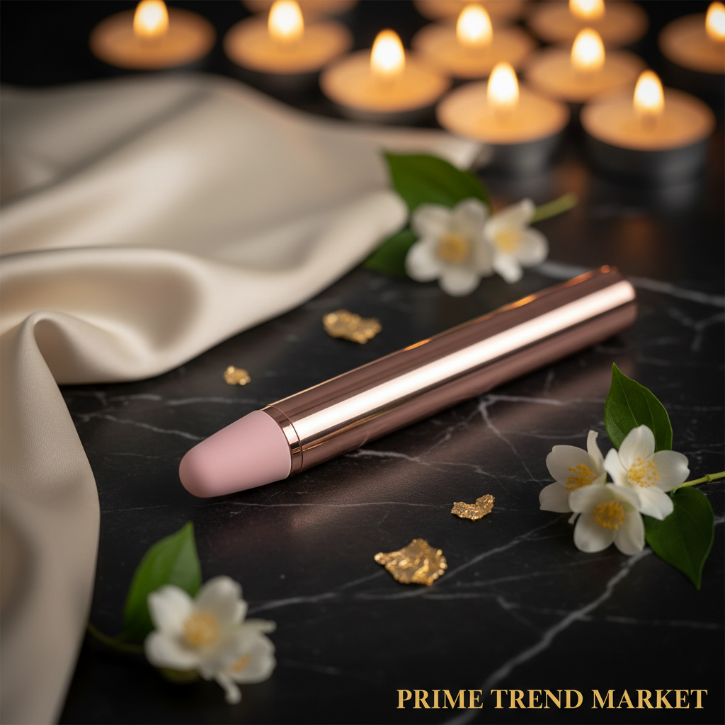 Luxury Eye Ion Therapy Pen pink hero shot on dark marble with jasmine flowers and gold leaf