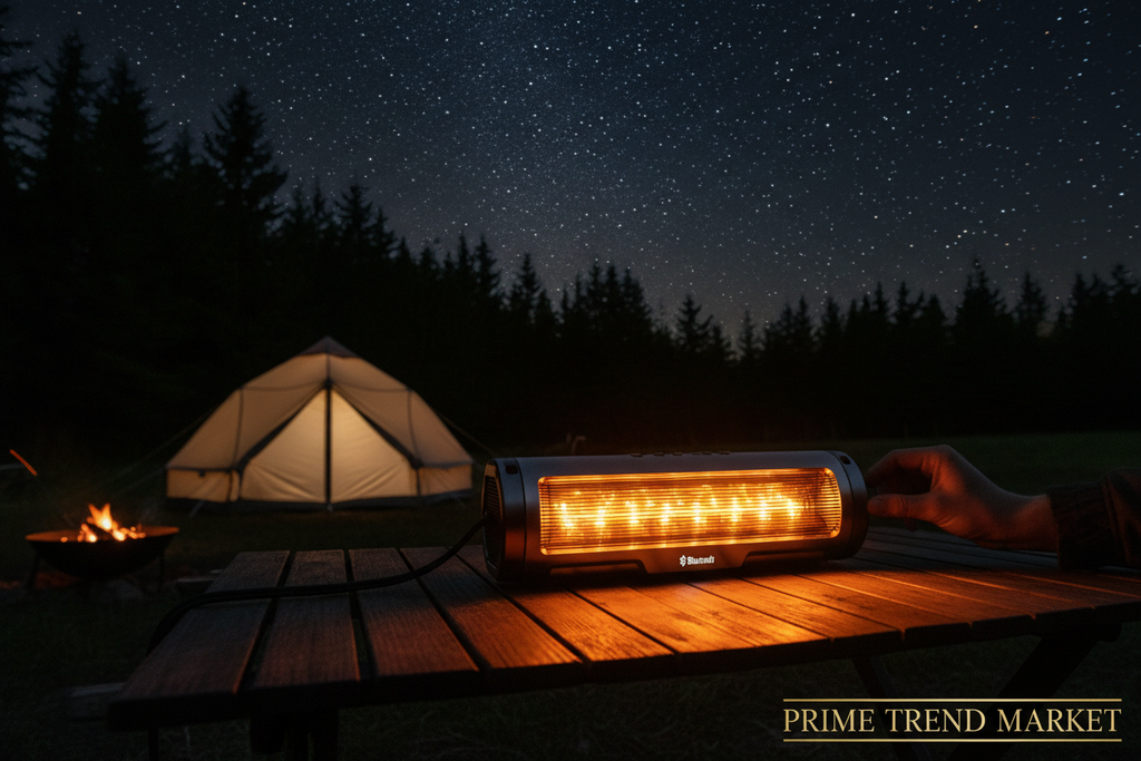 LED Flame Torch Bluetooth Speaker - Camping night scene under the stars