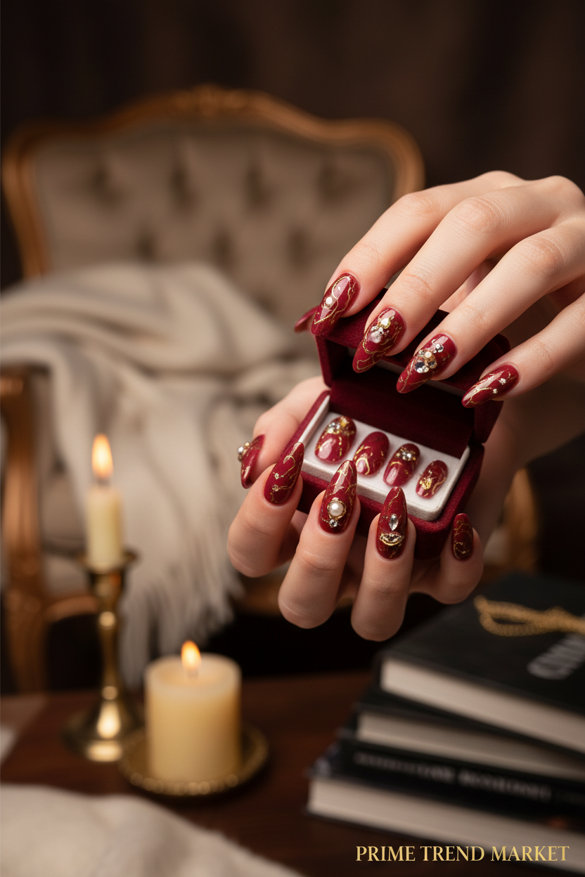 Rose Red Artistic Press-On Nails — Hands Lifestyle