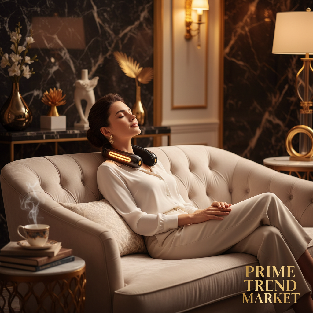 Luxury EMS Cervical Neck Massager with Heat — In Use Lifestyle | Prime Trend Market