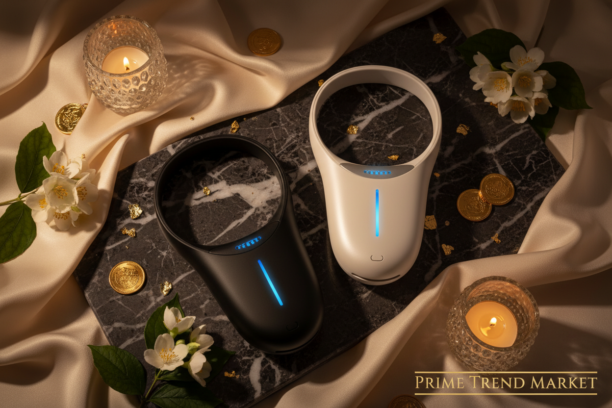 Wearable Negative Ion Neck Air Purifier — Black and White Variants Luxury Flat Lay