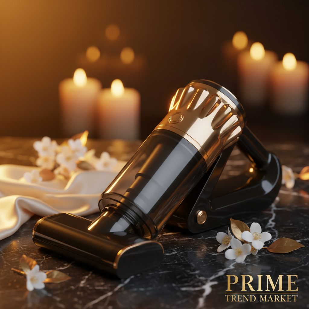 Black gold cordless car vacuum on black marble with jasmine flowers and gold accents - Prime Trend Market