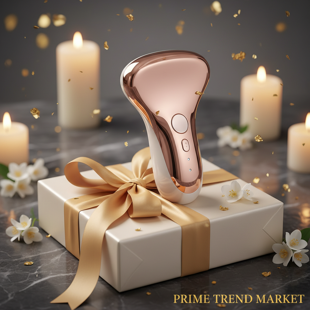 Luxury Neck Face Lift Massager in cream satin gift box with gold ribbon