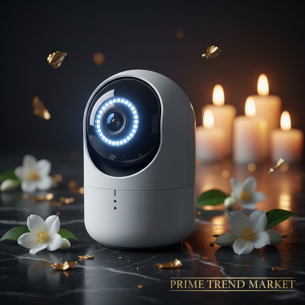 Smart security camera with IR night vision active on black marble — Prime Trend Market