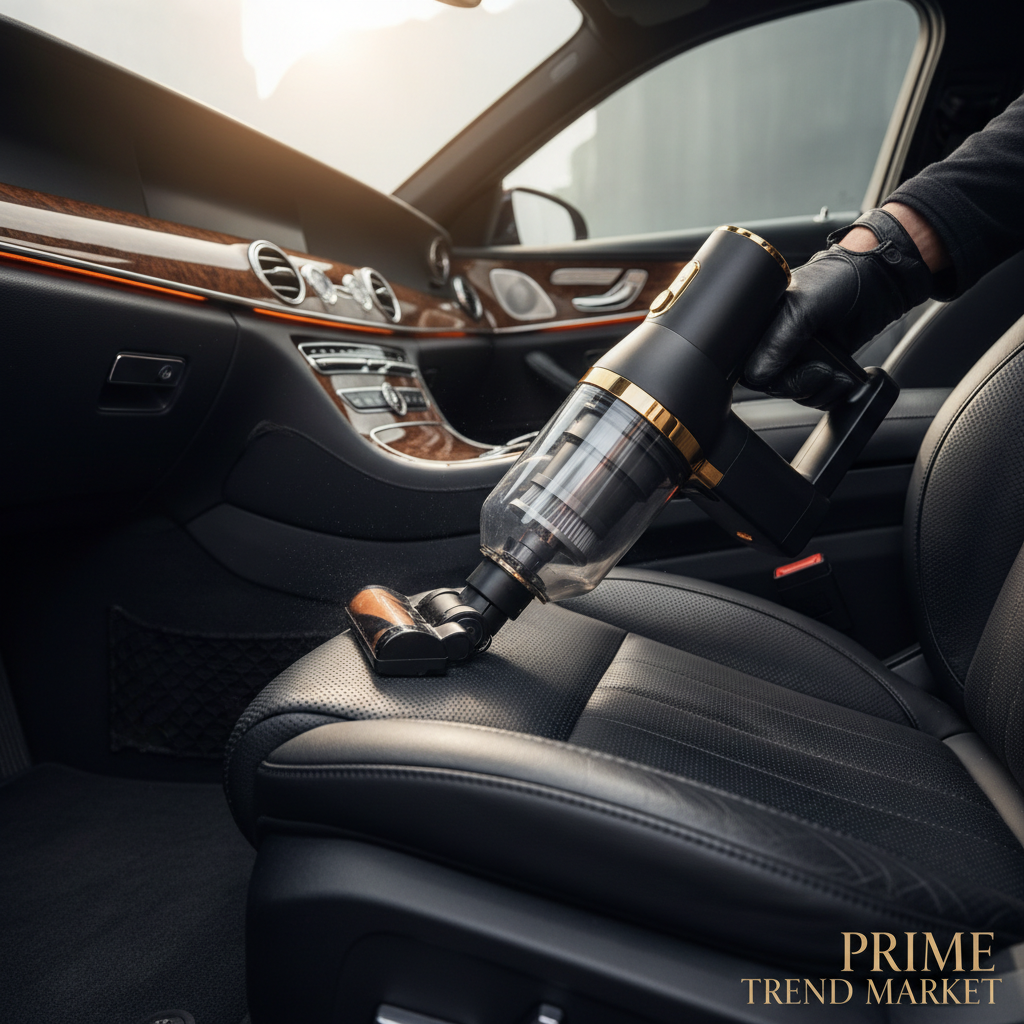 Black gold cordless handheld vacuum cleaning luxury car interior leather seat - Prime Trend Market