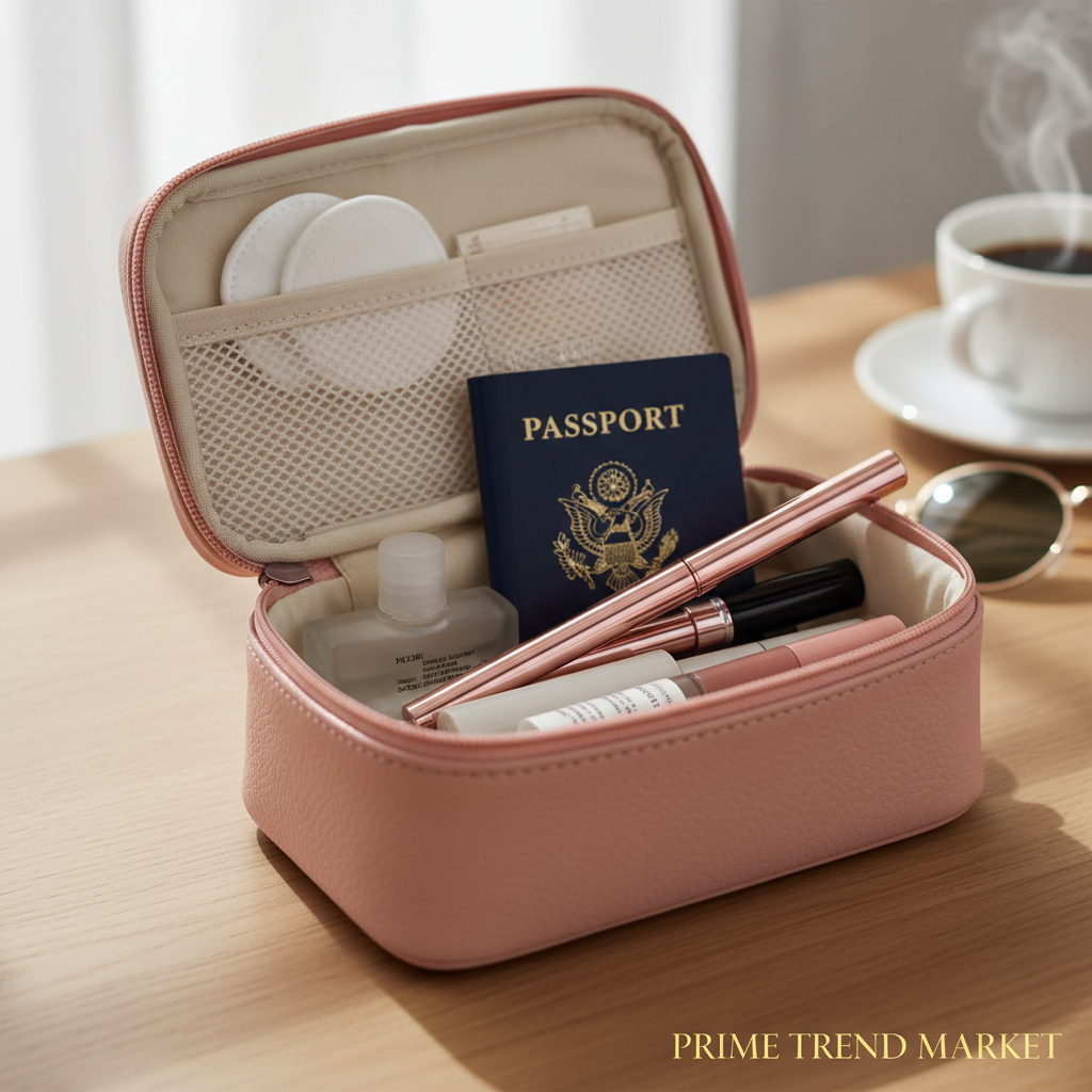Travel makeup bag with 4-in-1 makeup pen passport on-the-go beauty lifestyle