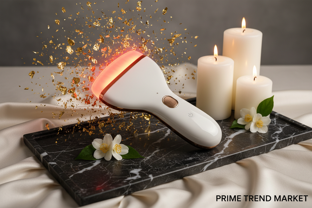 Luxury Electric Guasha Massager Gold Confetti Cinematic Hero Shot