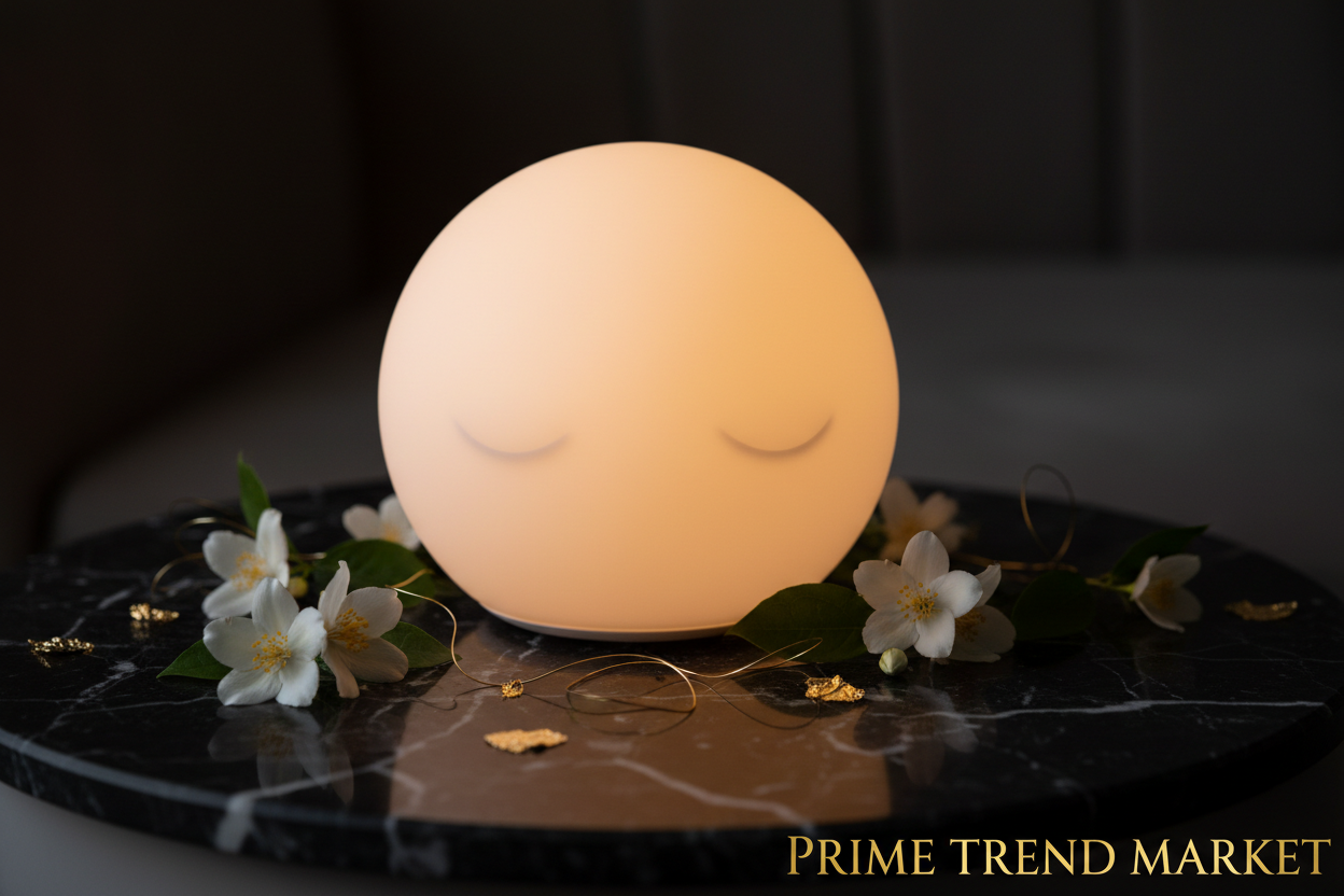 Baby Sleep Aid Night Light glowing softly on black marble with jasmine flowers — Prime Trend Market