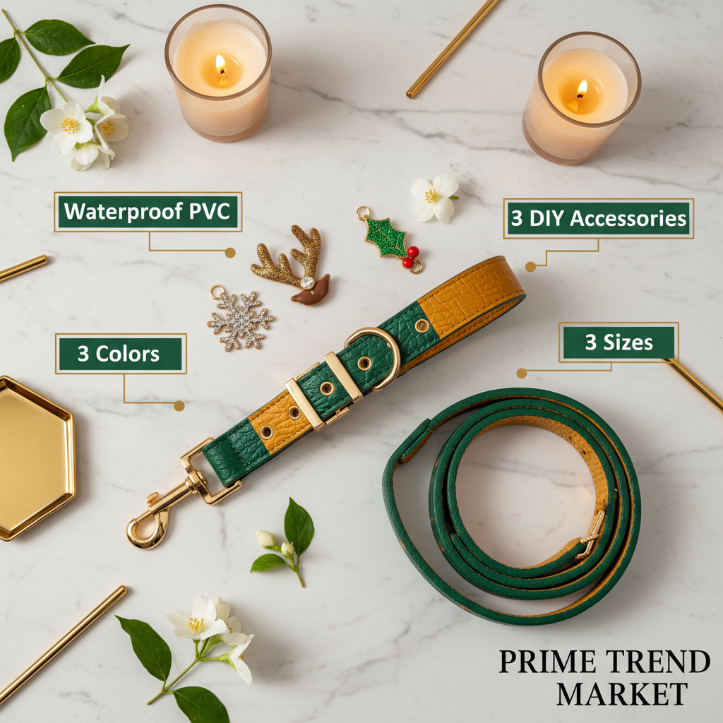 Dual-Color Embossed Pet Leash Set - Full Set Flat Lay