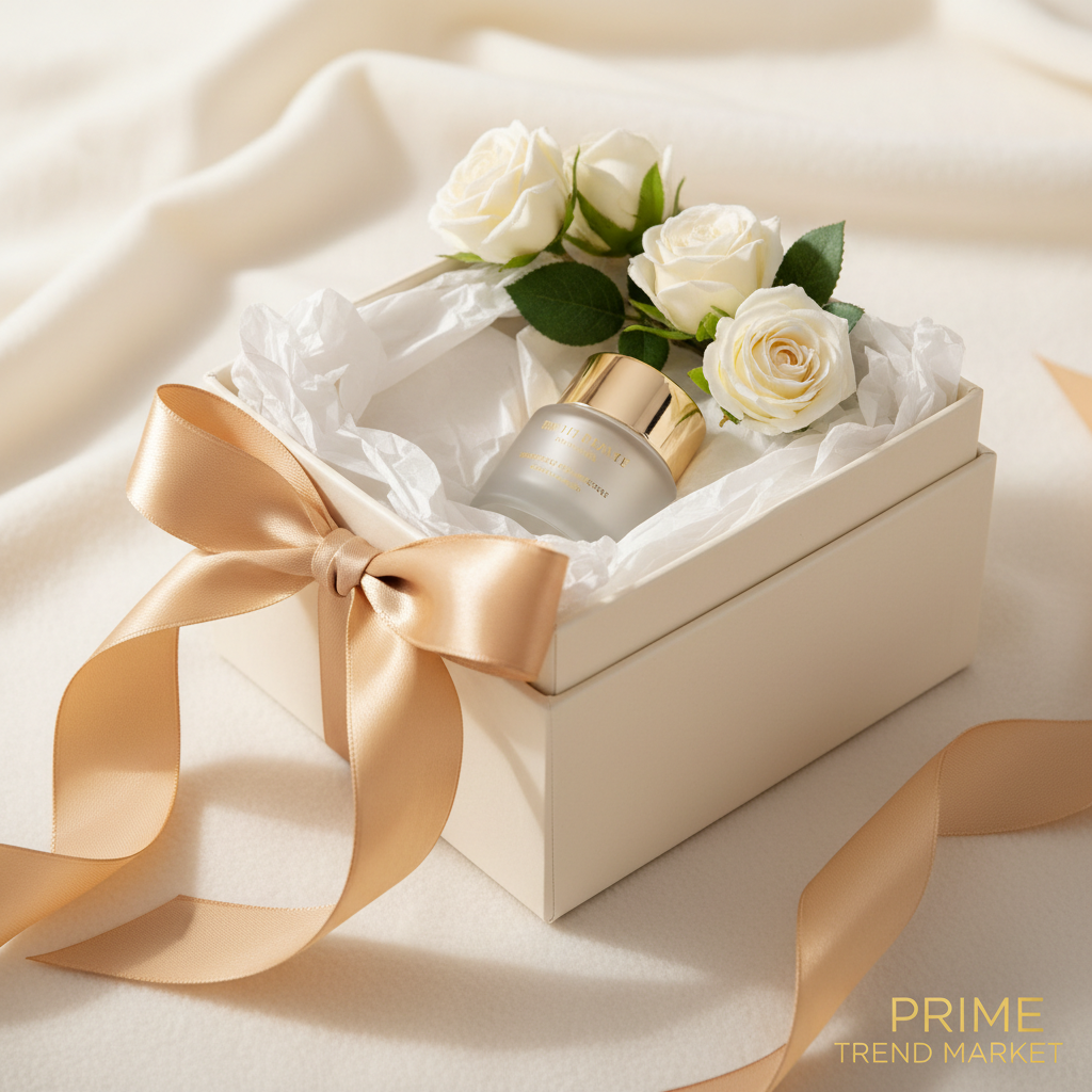 OUHOE facial essence in luxury gift box with gold ribbon and white roses — Prime Trend Market