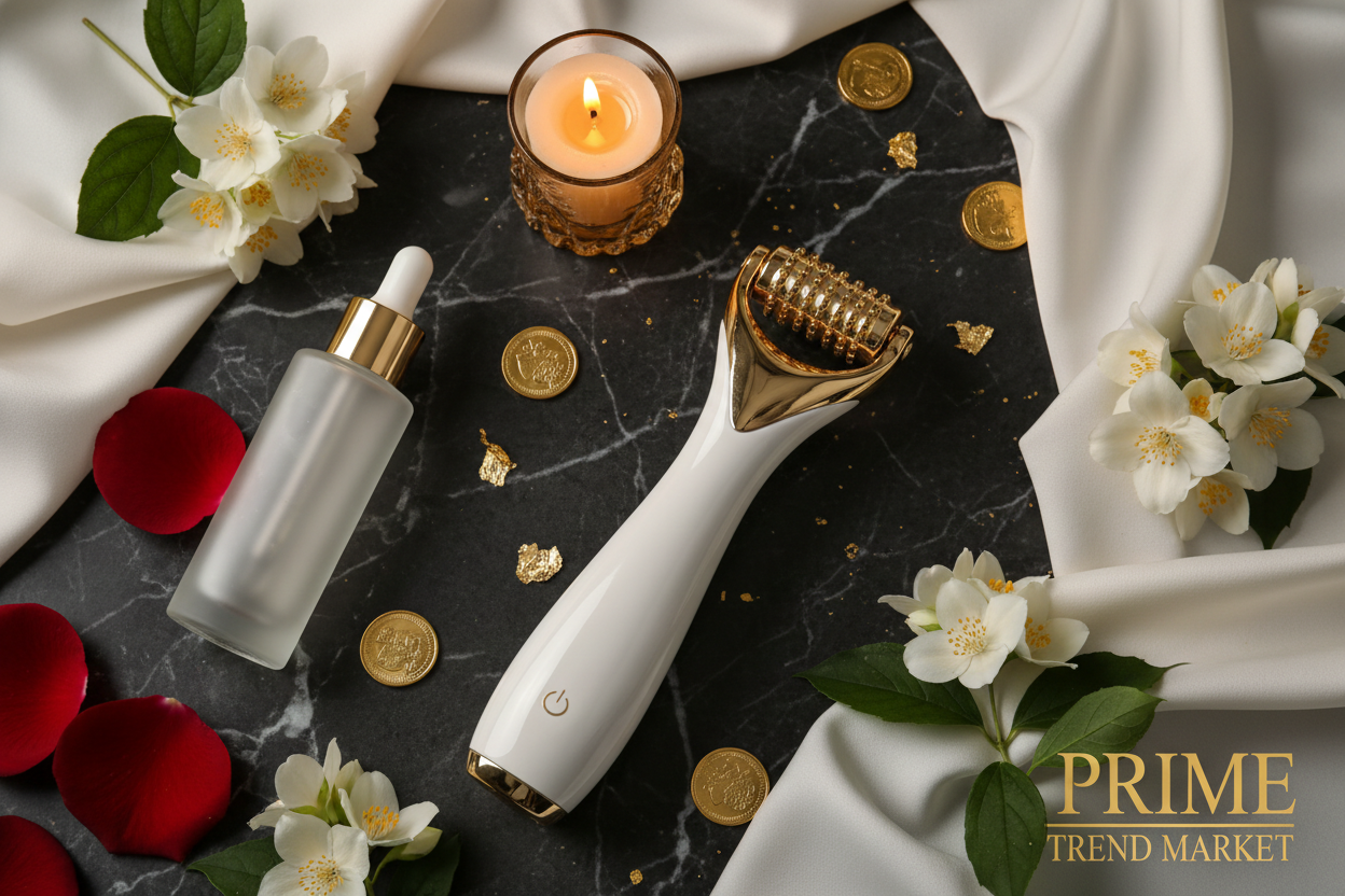 RF Roller Face Lift Beauty Wand — Luxury Flat Lay Styling