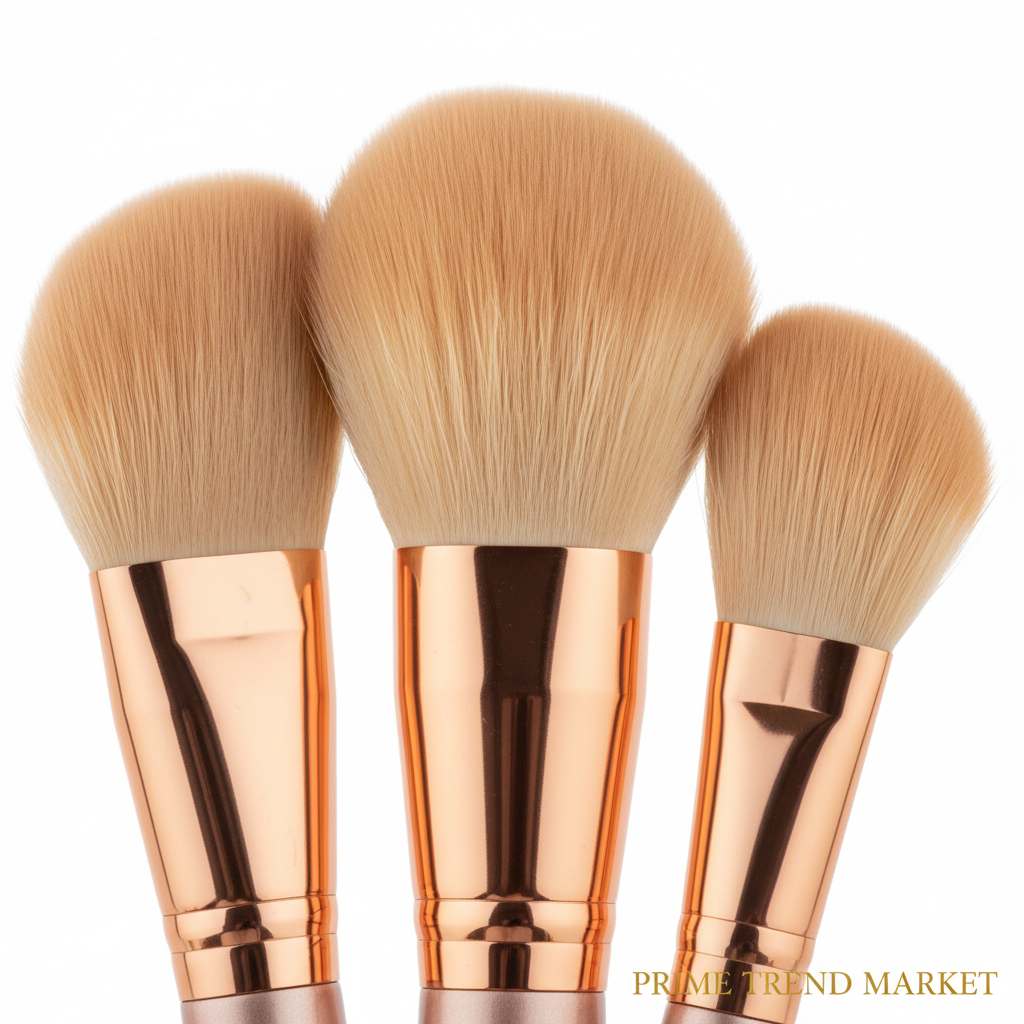 Close-up of rose gold metallic brush tubes with soft synthetic vegan bristles