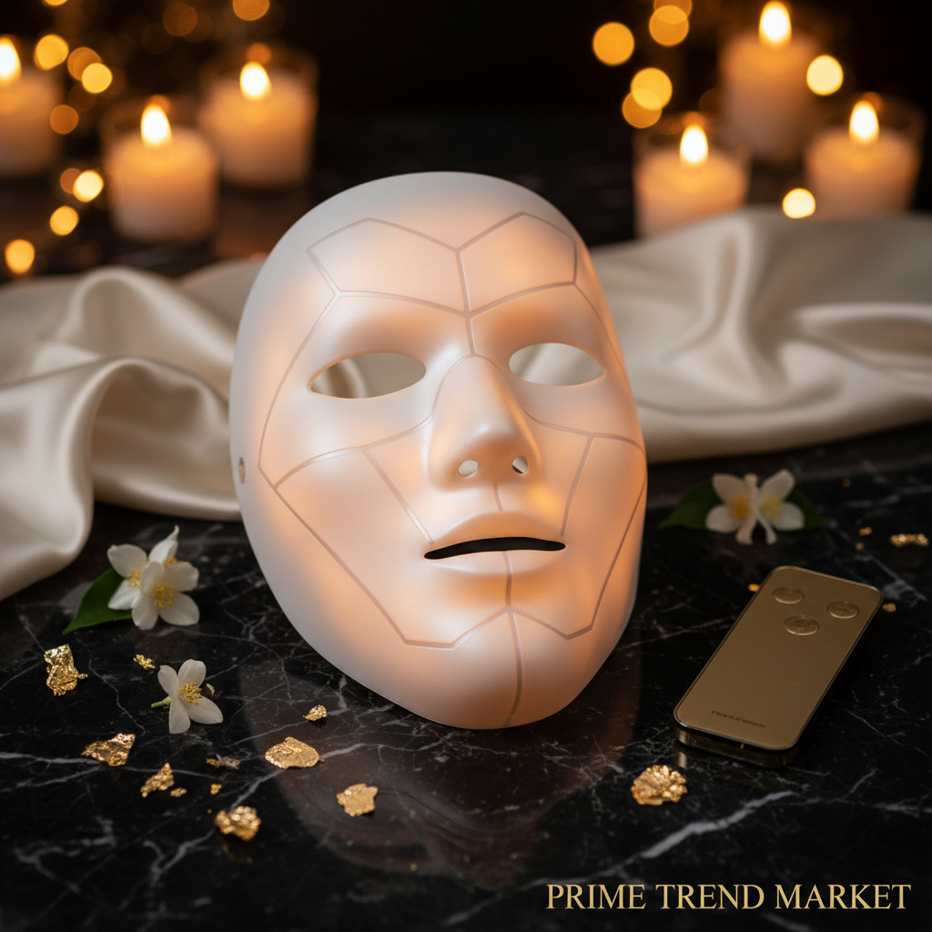 Luxury EMS Electric Facial Massage Mask Pearl White Dark Marble Hero Shot
