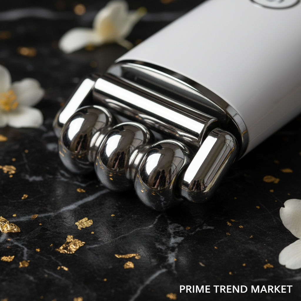 Luxury 3-Head Electric Roller EMS Massager Silver Roller Heads Macro Dark Marble