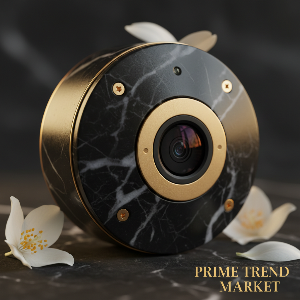 1080P Smart WiFi Surveillance Camera close-up lens detail on black marble