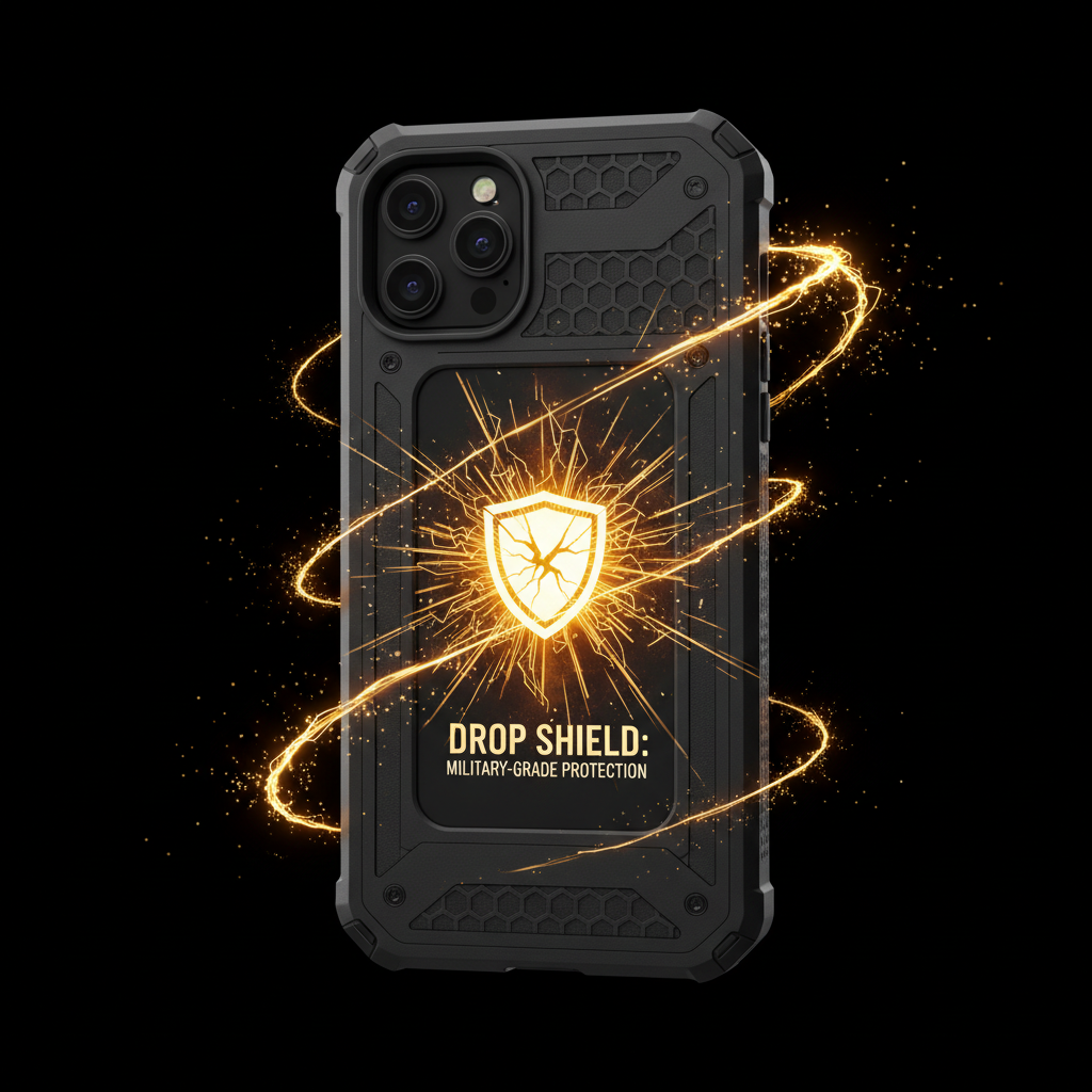 Military-grade drop protection phone case dramatic impact visual