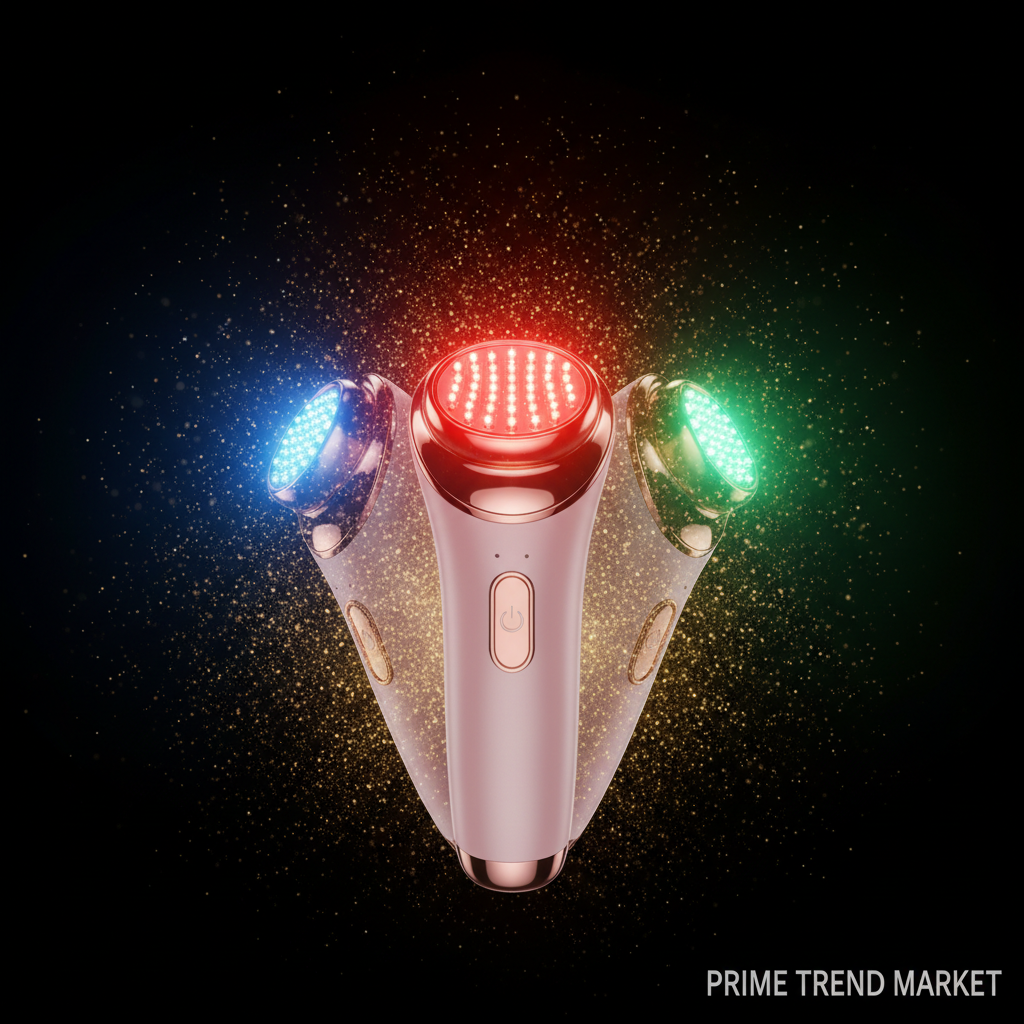 Luxury EMS Face Massager 3 LED color modes red blue and green showcase