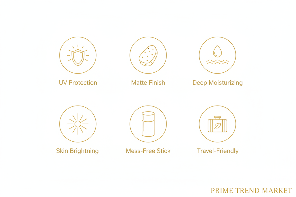 Jaysui matte stick features: UV protection, matte finish, moisturizing, brightening, travel-friendly — Prime Trend Market