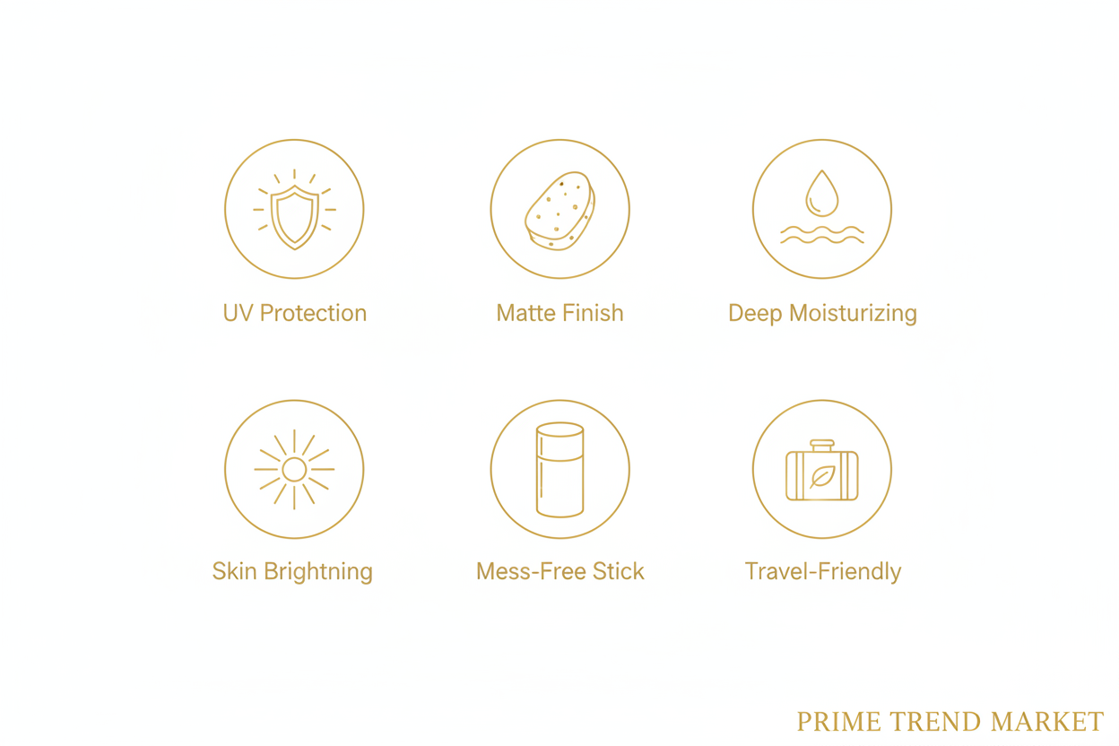 Jaysui matte stick features: UV protection, matte finish, moisturizing, brightening, travel-friendly — Prime Trend Market