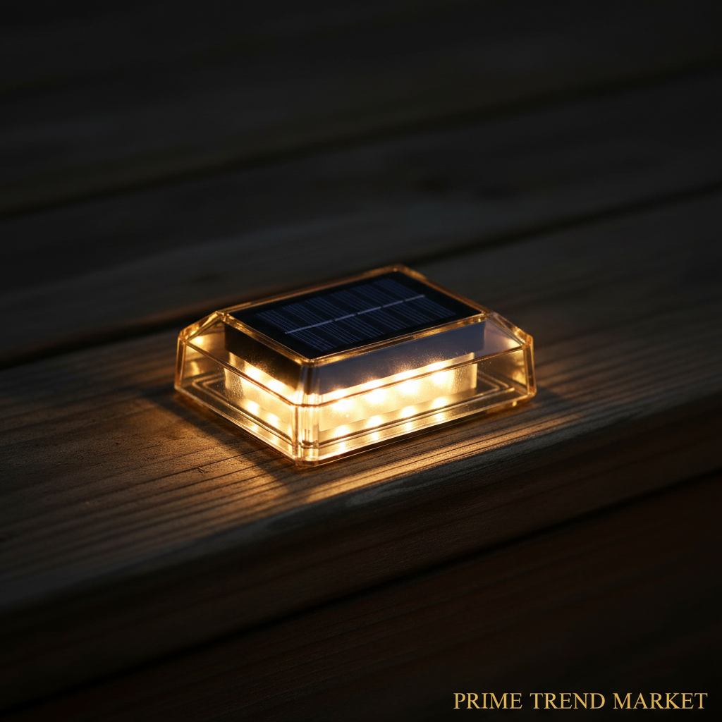 Close-Up Solar RGB Step Light Crystal Amber Housing Solar Panel Detail — Prime Trend Market
