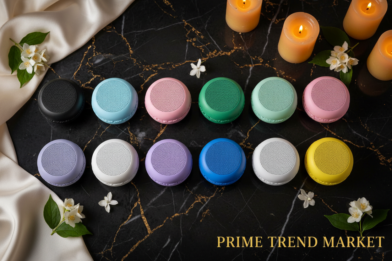 Macaron Mini Bluetooth Speaker - All 12 Pastel Colors flat lay hero Prime Trend Market