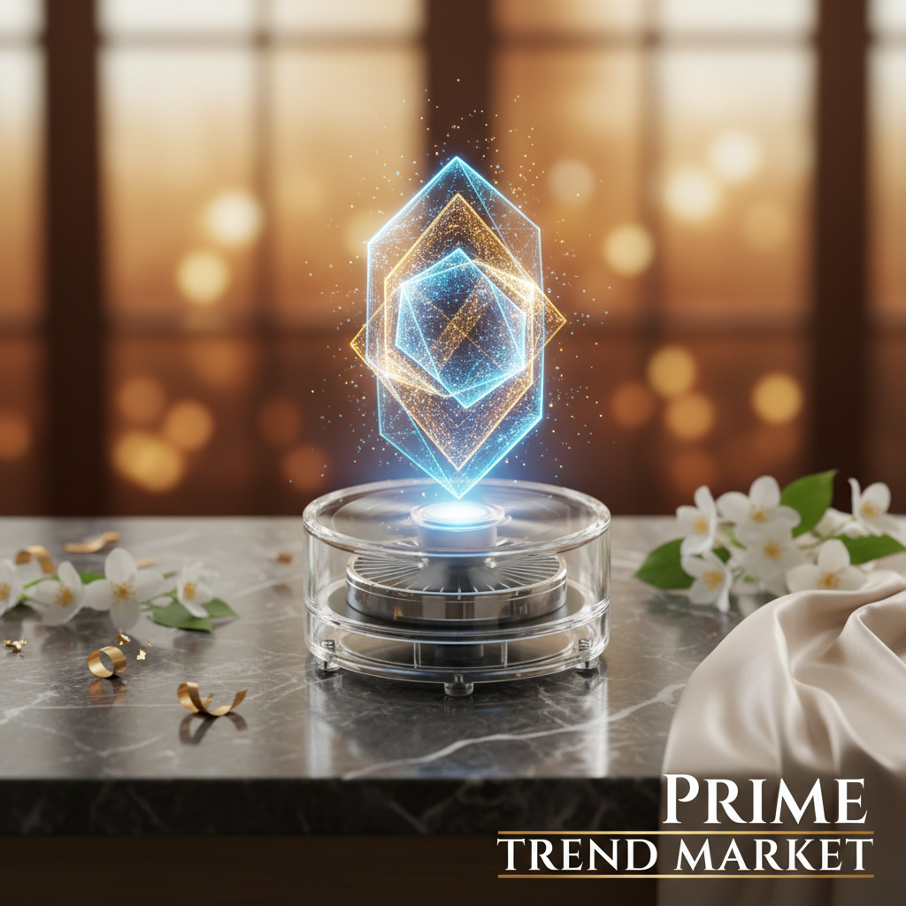 3D Holographic Transparent Fan Display – Blue Gold Diamond Hologram