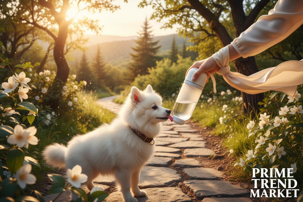 White gradient pet water bottle on hiking trail