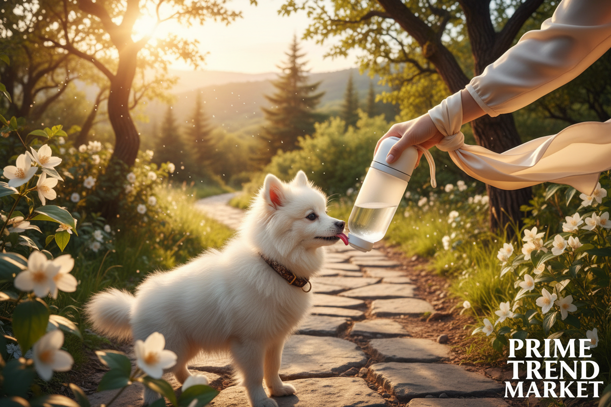White gradient pet water bottle on hiking trail