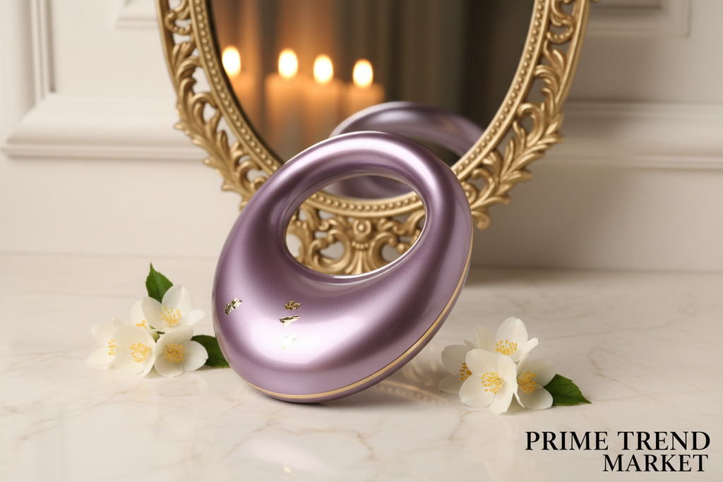 Luxury EMS Neck Decollete Massager Cream Ivory Ergonomic Flatlay