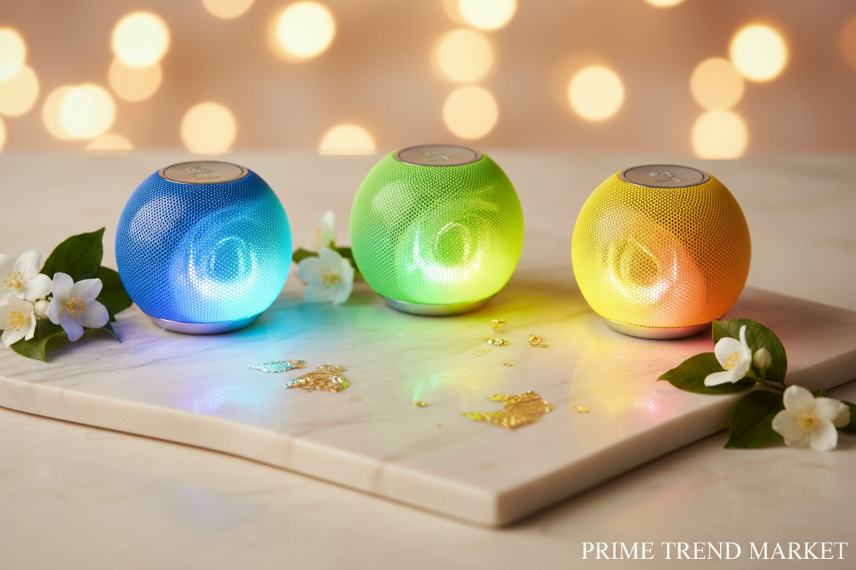 M3 Mini RGB Bluetooth Speaker - All 3 colors Blue Green Yellow flat lay