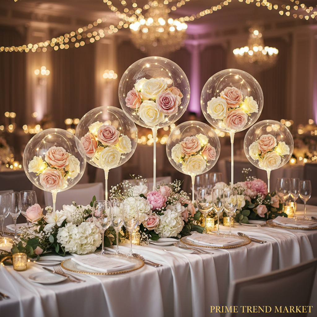 Wedding Reception Table Centerpiece LED Luminous Balloon Rose Bouquet Champagne Pink — Prime Trend Market