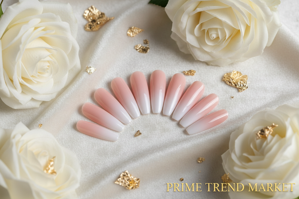 Pearl White Gradient Press-On Nails — Fan Display