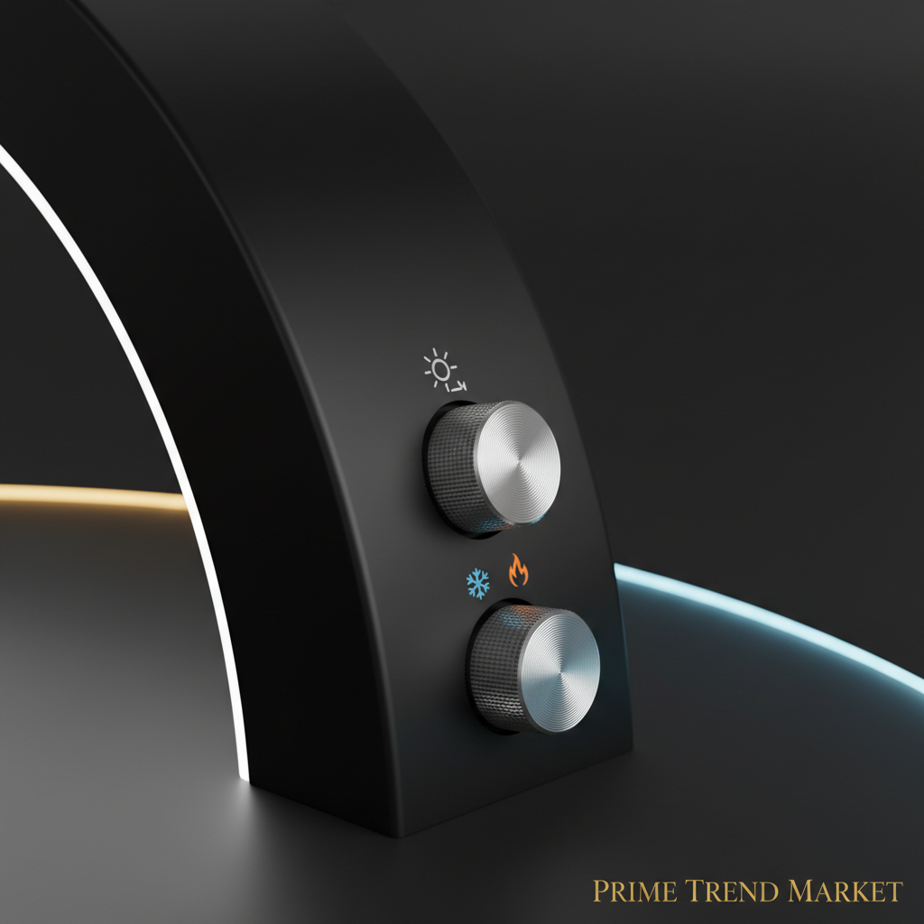 Close-up of half moon lamp dimmer and color temperature knob controls