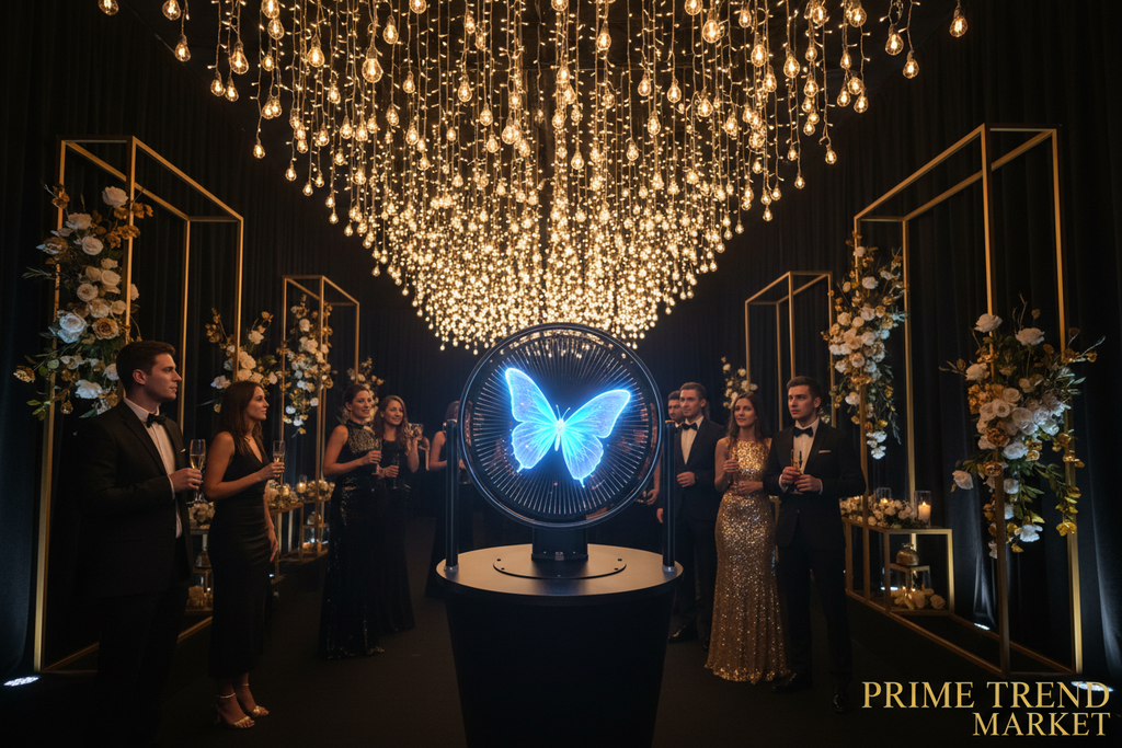 3D Holographic Fan Projector at luxury party event with glowing holographic display — Prime Trend Market