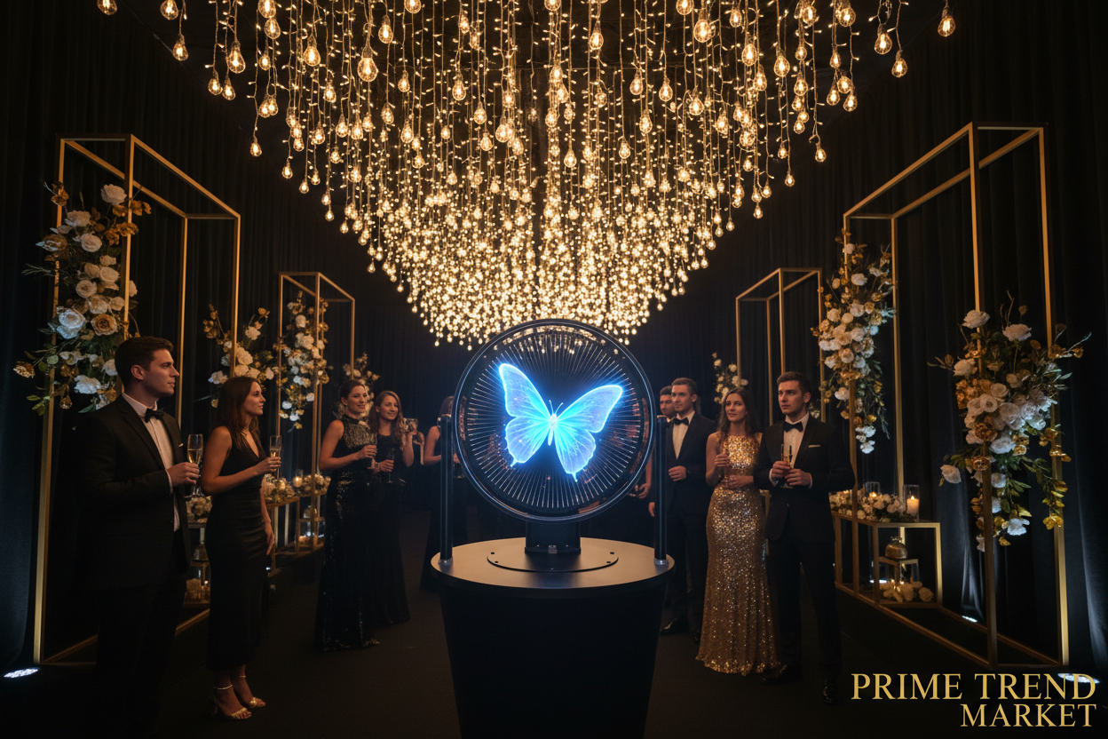 3D Holographic Fan Projector at luxury party event with glowing holographic display — Prime Trend Market