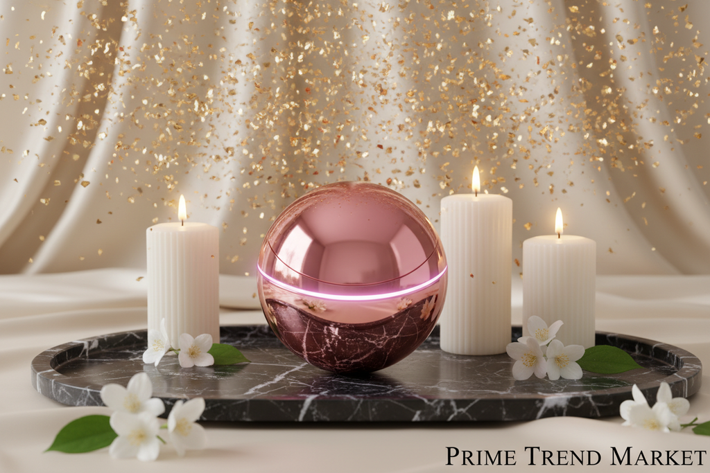 Luxury EMS Micro-Current Facial Massage Ball Gold Confetti Cinematic Hero Shot