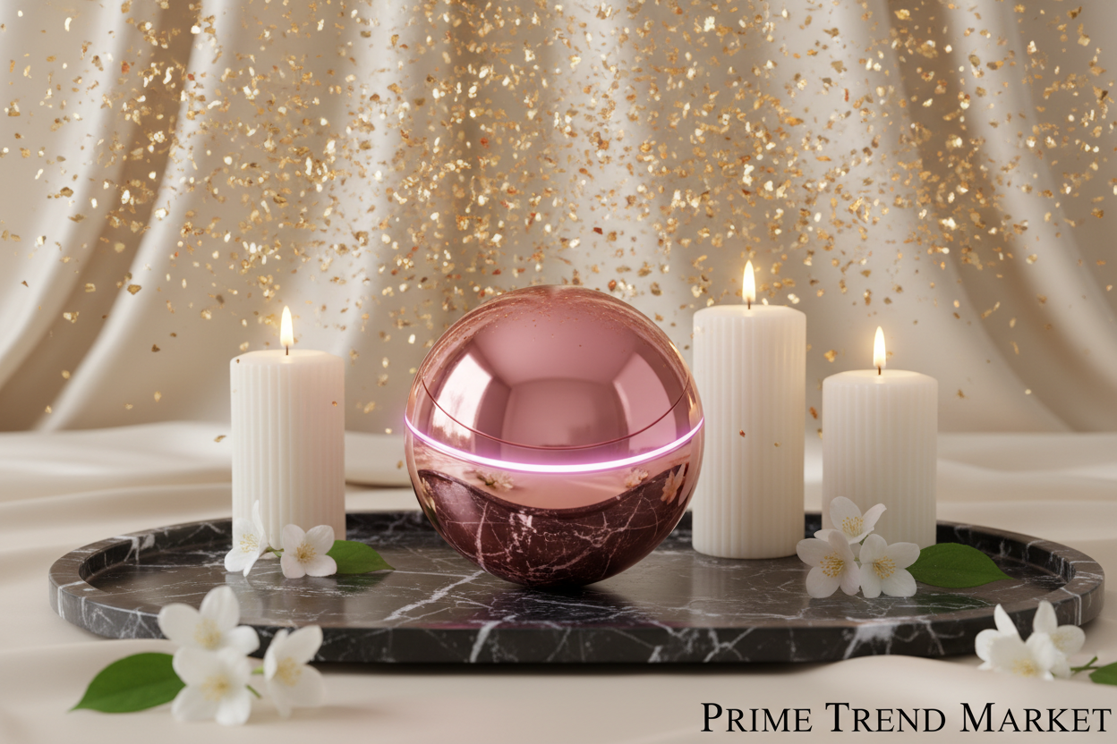 Luxury EMS Micro-Current Facial Massage Ball Gold Confetti Cinematic Hero Shot
