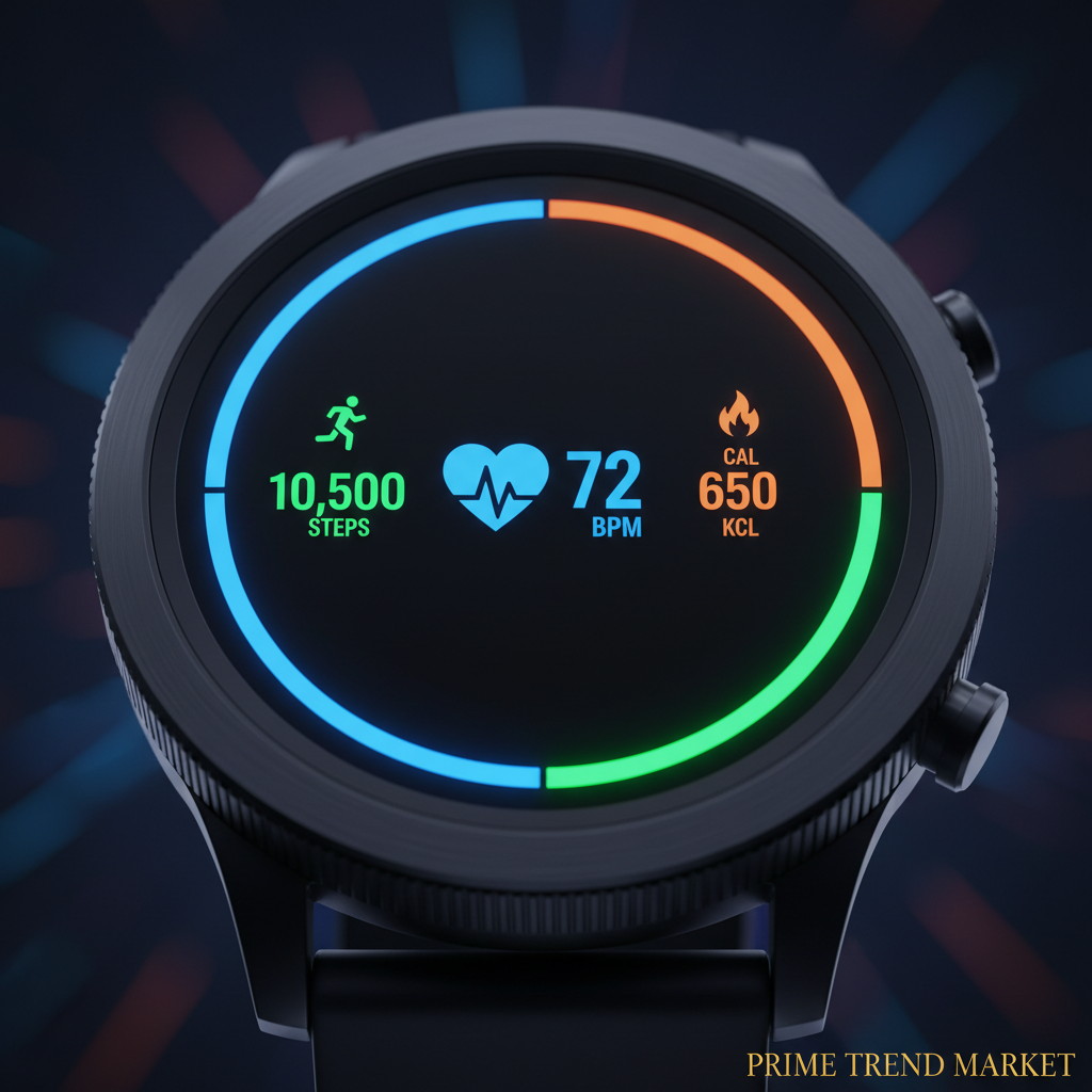 Close-up of SENBONO round smartwatch face showing fitness tracker data