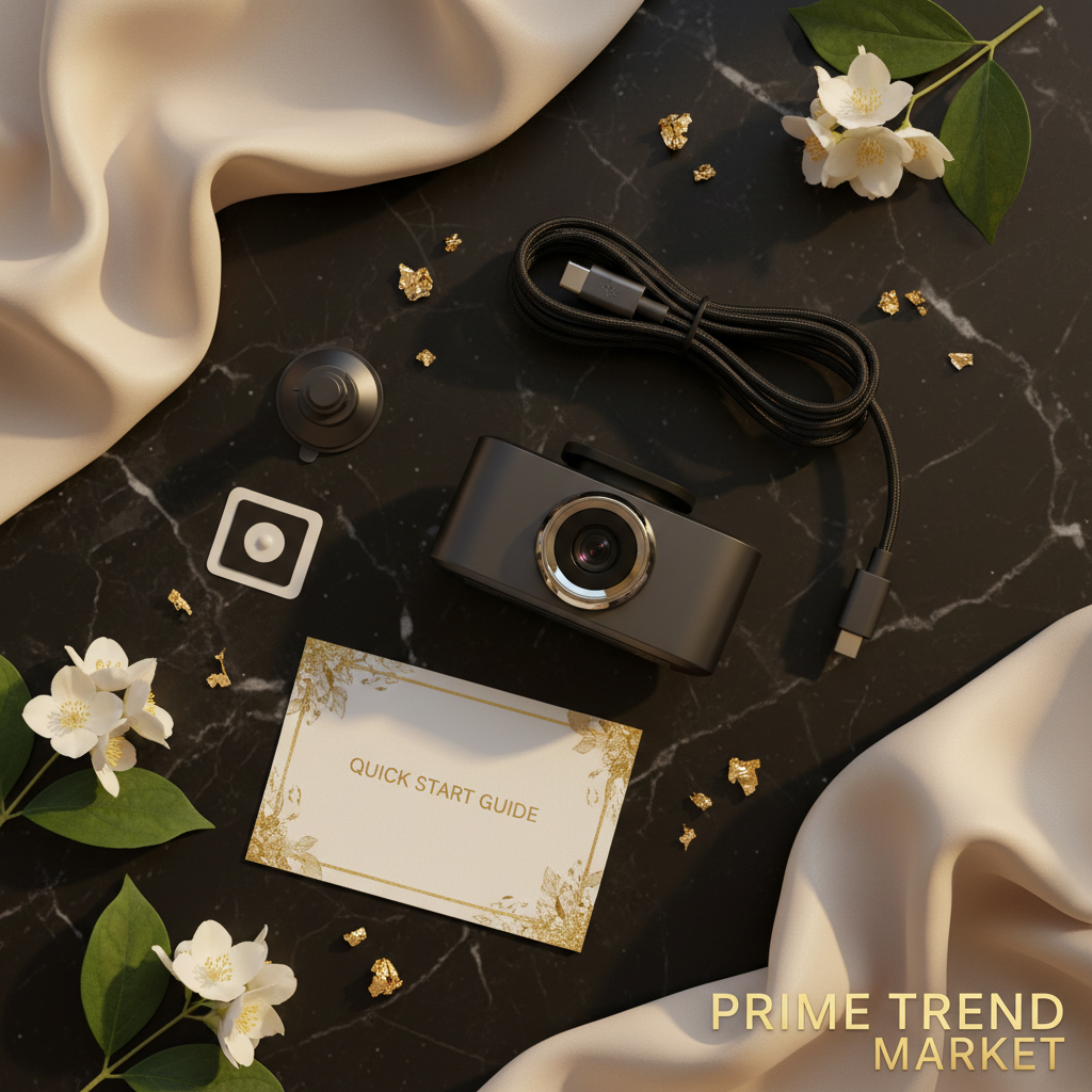 Triple Lens Dash Cam flat lay with accessories on black marble — Prime Trend Market