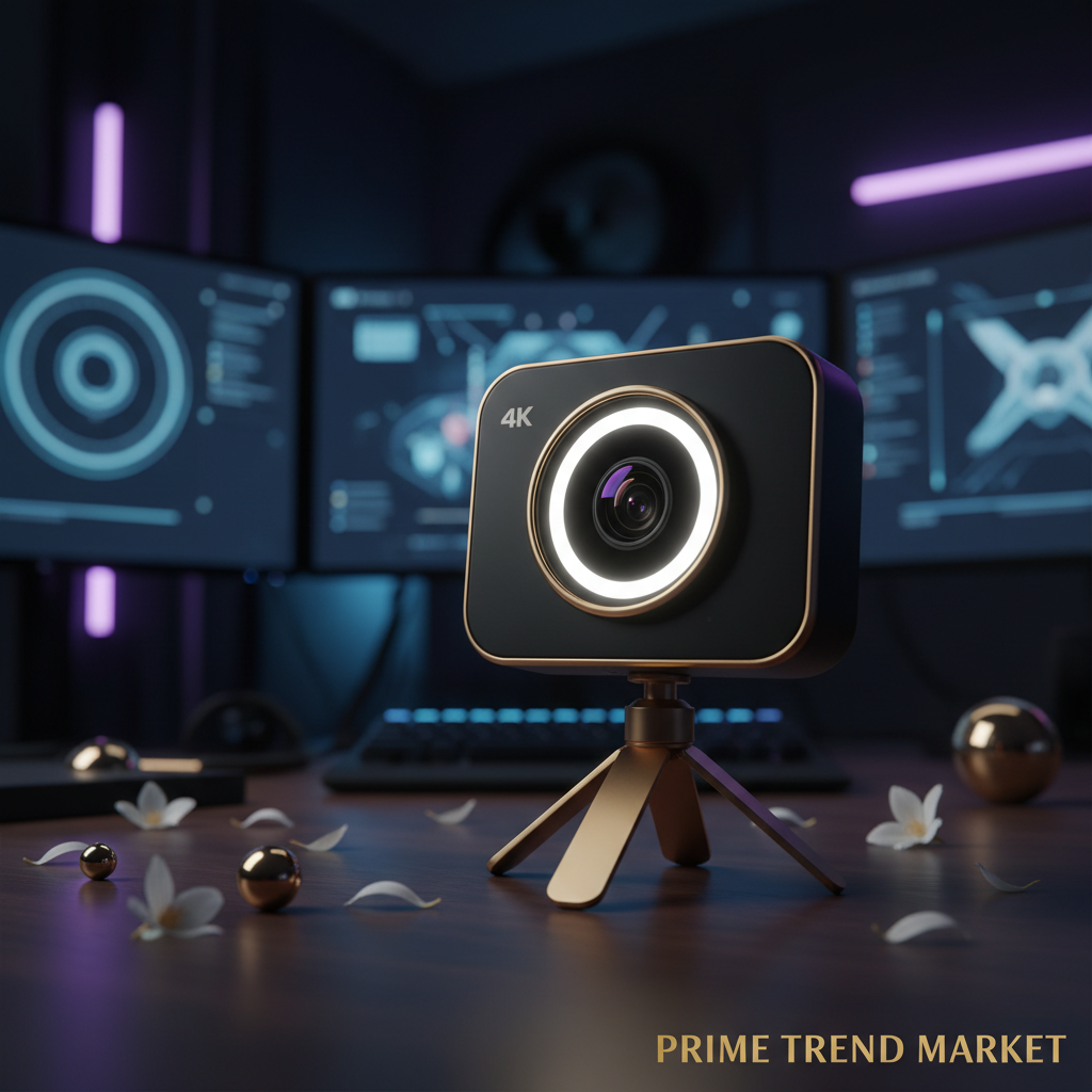 4K Beauty Auto Focus Webcam in streaming studio setup with ring light reflection