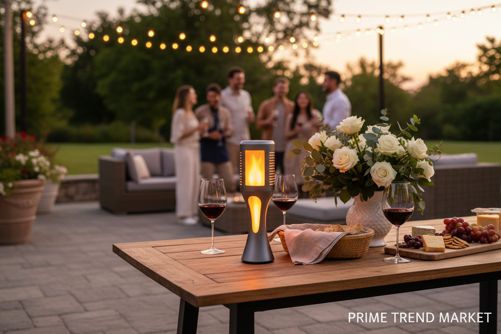 LED Flame Torch Bluetooth Speaker - Patio outdoor dinner party lifestyle