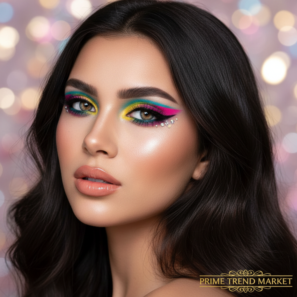 Festival glam eye makeup with PHOFAY colorful eyeliner